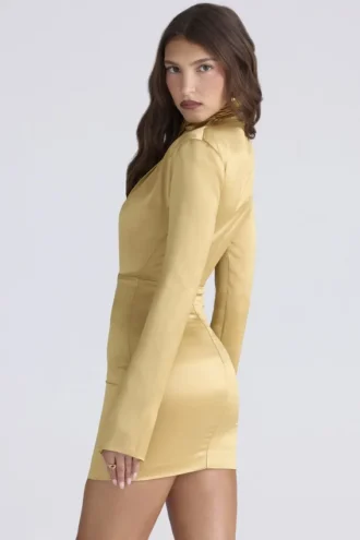 Amala Gold Langarm-Satin-Minikleid