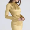 Amala Gold Langarm-Satin-Minikleid Amala Gold Langarm-Satin-Minikleid