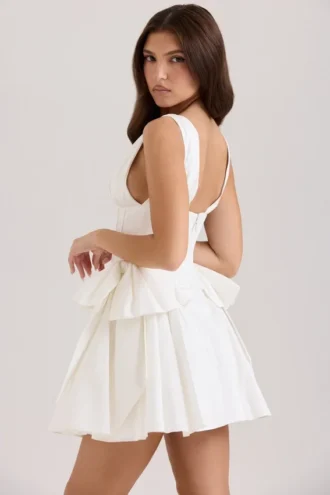 Amalia Weißes Minikleid aus Stretch-Baumwolle mit Schleifen