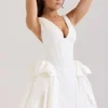 Amalia Weißes Minikleid aus Stretch-Baumwolle mit Schleifen Amalia Weißes Minikleid aus Stretch-Baumwolle mit Schleifen