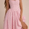 Amara Midi-Korsetts-Kleid aus Stretch-Baumwolle mit rosa Rosenprint Amara Midi-Korsetts-Kleid aus Stretch-Baumwolle mit rosa Rosenprint
