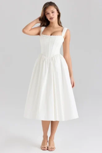 Amara Weißes Midi-Korsetts-Kleid aus Stretch-Baumwolle