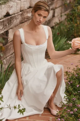 Amara Weißes Midi-Korsetts-Kleid aus Stretch-Baumwolle