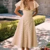 Amaya Midi-Kleid in Creme-Tea mit Broderie Anglais Amaya Midi-Kleid in Creme-Tea mit Broderie Anglais