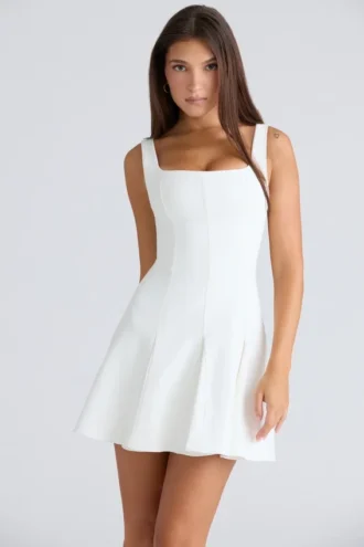 Amelie Vintage Elfenbeinfarbenes Stretch-Crêpe-Minikleid