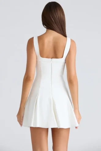 Amelie Vintage Elfenbeinfarbenes Stretch-Crêpe-Minikleid