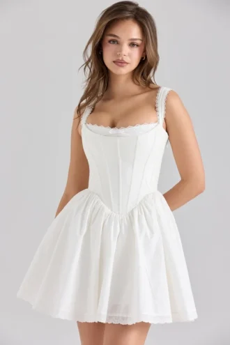 Ami Weißes Minikleid aus Stretch-Baumwolle mit Korsetts