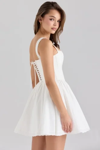 Ami Weißes Minikleid aus Stretch-Baumwolle mit Korsetts