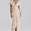 Amina Elfenbeinfarbenes Maxikleid aus Georgette mit Vintage-Rosenprint Amina Elfenbeinfarbenes Maxikleid aus Georgette mit Vintage-Rosenprint
