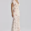 Amina Elfenbeinfarbenes Maxikleid aus Georgette mit Vintage-Rosenprint Amina Elfenbeinfarbenes Maxikleid aus Georgette mit Vintage-Rosenprint