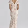 Amina Elfenbeinfarbenes Maxikleid aus Georgette mit Vintage-Rosenprint Amina Elfenbeinfarbenes Maxikleid aus Georgette mit Vintage-Rosenprint