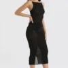 Amirah – Schwarzes Midi-Kleid mit Kristallverzierung Amirah – Schwarzes Midi-Kleid mit Kristallverzierung