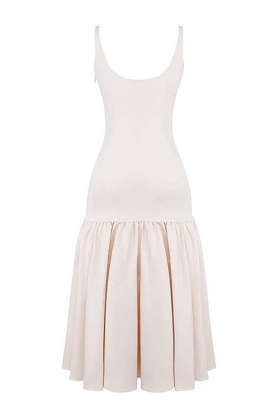 Amore Vintage cremefarbenes Midikleid mit tiefem Taillenbund Amore Vintage cremefarbenes Midikleid mit tiefem Taillenbund