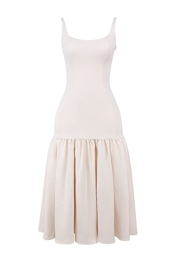 Amore Vintage cremefarbenes Midikleid mit tiefem Taillenbund Amore Vintage cremefarbenes Midikleid mit tiefem Taillenbund