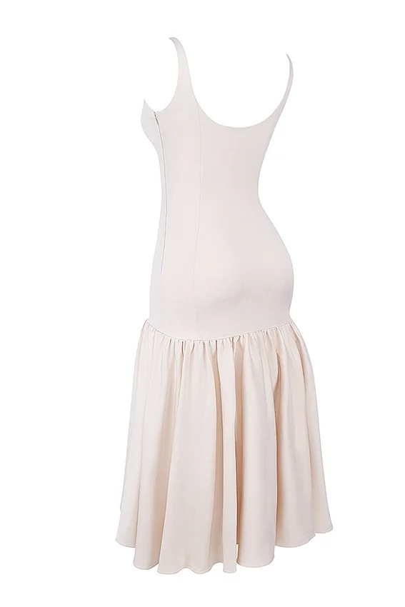 Amore Vintage cremefarbenes Midikleid mit tiefem Taillenbund Amore Vintage cremefarbenes Midikleid mit tiefem Taillenbund