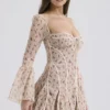 Analissa Vintage-Mini-Kleid mit Rosenprint in Creme Analissa Vintage-Mini-Kleid mit Rosenprint in Creme