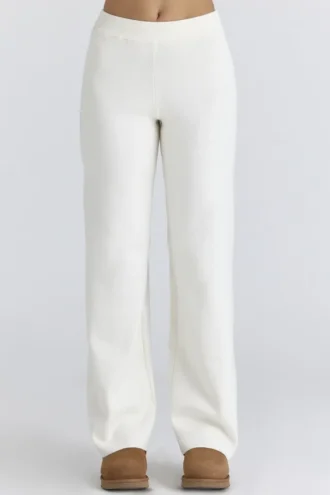 Andie Elfenbeinfarbene Merinowoll-Hose aus Strick