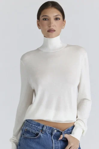 Angel Ivory Seiden-Woll-Rollkragen-Pullover