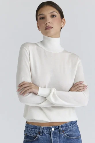 Angel Ivory Seiden-Woll-Rollkragen-Pullover