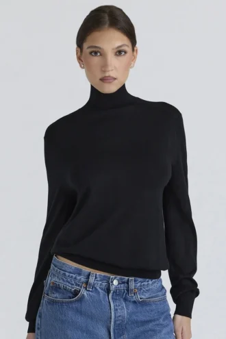 Angel Schwarzer Rollkragen-Pullover aus Seide und Wolle
