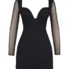 Angelie – Schwarzes Stretch-Crêpe-Minikleid mit tiefem Ausschnitt Angelie – Schwarzes Stretch-Crêpe-Minikleid mit tiefem Ausschnitt