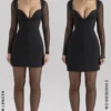 Angelie – Schwarzes Stretch-Crêpe-Minikleid mit tiefem Ausschnitt Angelie – Schwarzes Stretch-Crêpe-Minikleid mit tiefem Ausschnitt