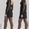 Angelie – Schwarzes Stretch-Crêpe-Minikleid mit tiefem Ausschnitt Angelie – Schwarzes Stretch-Crêpe-Minikleid mit tiefem Ausschnitt