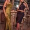 Angelina Midi-Kleid mit Wickelhalsausschnitt in Schokoladenbraun Angelina Midi-Kleid mit Wickelhalsausschnitt in Schokoladenbraun