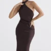 Angelina Midi-Kleid mit Wickelhalsausschnitt in Schokoladenbraun Angelina Midi-Kleid mit Wickelhalsausschnitt in Schokoladenbraun
