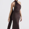 Angelina Midi-Kleid mit Wickelhalsausschnitt in Schokoladenbraun Angelina Midi-Kleid mit Wickelhalsausschnitt in Schokoladenbraun