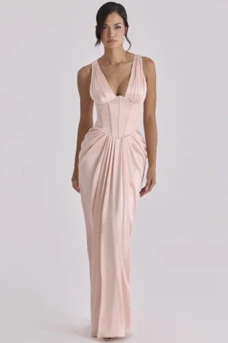 Angeline Blush Satin-Korsett-Maxikleid – Limited Edition
