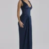 Angeline Navy Satin-Korsetts-Maxikleid Angeline Navy Satin-Korsetts-Maxikleid