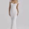 Antonella – Weißes Maxikleid aus gerafftem Mesh Antonella – Weißes Maxikleid aus gerafftem Mesh