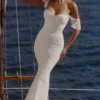 Antonella – Weißes Maxikleid aus gerafftem Mesh Antonella – Weißes Maxikleid aus gerafftem Mesh