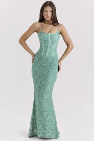 Antonina Jade Spitzen-Korsetts-Maxikleid
