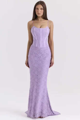 Antonina Orchid Lace Korsetts-Maxikleid