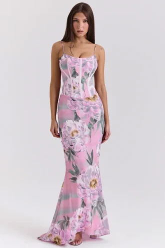 Antonina Rosa Maxikleid mit Blumenmuster als Korsett