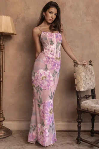 Antonina Rosa Maxikleid mit Blumenmuster als Korsett