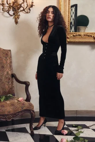 Arabella – Schwarzes Samt-Korsetts-Kleid
