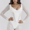 Araminta Weißes Langarm-Mesh-Korsett Araminta Weißes Langarm-Mesh-Korsett