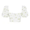 Arianna – Elfenbeinfarbenes, kurzes Oberteil mit Puffärmeln und Blumenmuster Arianna – Elfenbeinfarbenes, kurzes Oberteil mit Puffärmeln und Blumenmuster