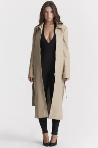 Ariel Beige Trenchcoat aus veganem Leder