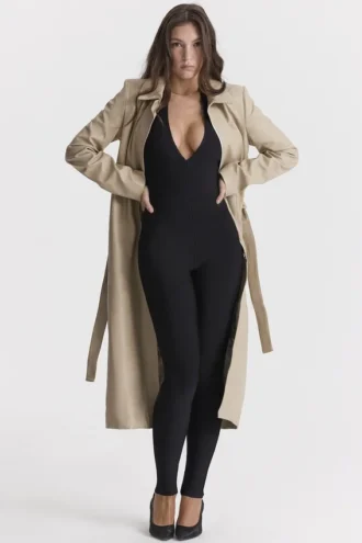 Ariel Beige Trenchcoat aus veganem Leder