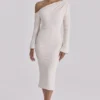 Arista Vintage Elfenbein Drapiertes Crêpe-Midi-Kleid mit einer Schulter Arista Vintage Elfenbein Drapiertes Crêpe-Midi-Kleid mit einer Schulter