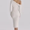 Arista Vintage Elfenbein Drapiertes Crêpe-Midi-Kleid mit einer Schulter Arista Vintage Elfenbein Drapiertes Crêpe-Midi-Kleid mit einer Schulter