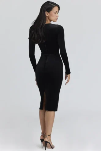 Asha Midi-Kleid aus schwarzem Samt