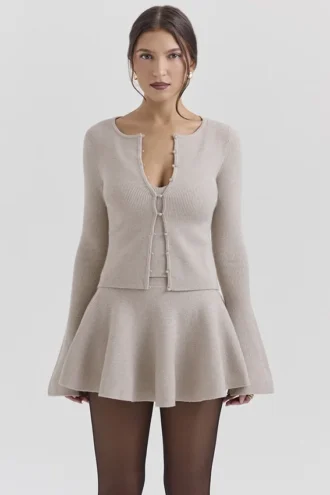 Aster Biscuit Langarm-Strickjacke aus Wolle und Kaschmir
