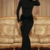Athena – Langärmliges Maxikleid aus Crêpe-Jersey in Schwarz Athena – Langärmliges Maxikleid aus Crêpe-Jersey in Schwarz