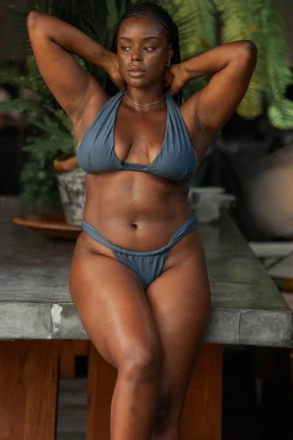 Athens Deep Blue Bikini-Unterteil mit gerafftem, hoch geschnittenem Bein