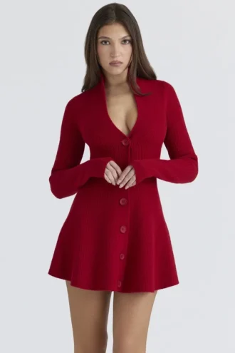 Aubrey Rote Strickjacke aus reiner Schurwolle